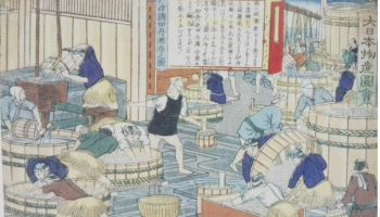 日本山海名産会図に描かれた江戸時代の酒造りの様子