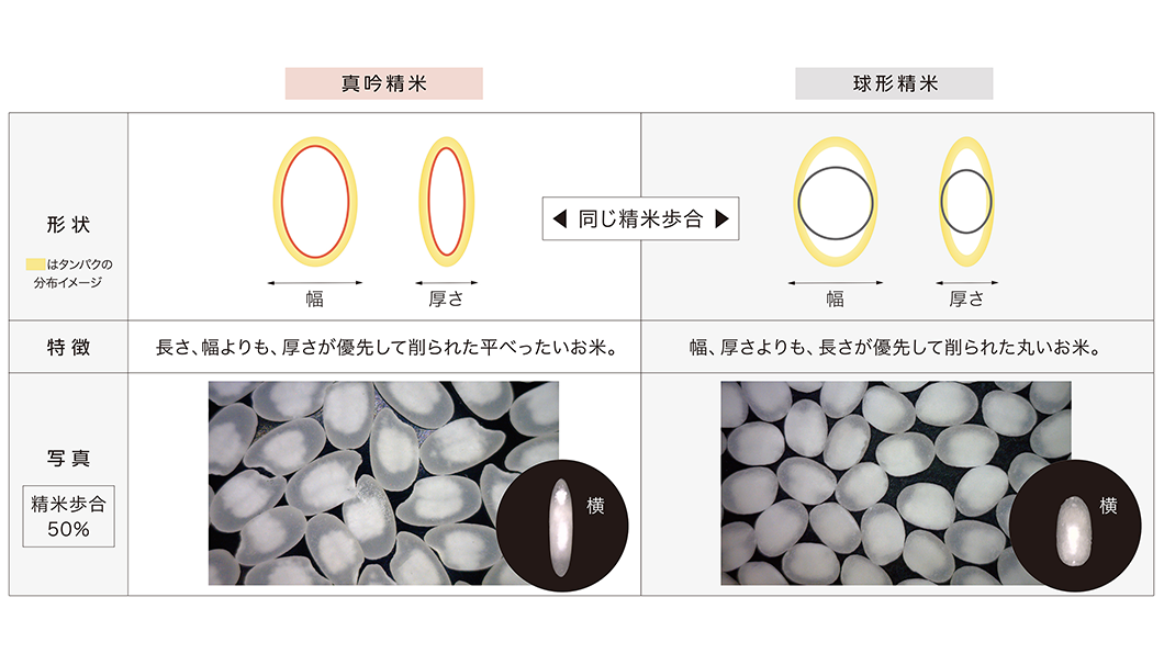 真吟精米と球形精米の比較